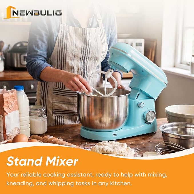 NEWBULIG Stand Mixer, Kitchen Aid Mixers Alternative, 300W 6.3Qt 10-Speed Electric Standing Mixer with Dough Hook, Whisk, Beater & Multi-Cover for Baking, Cakes and Home Cooking Needs