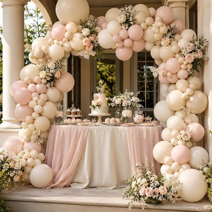 Dusty Pink Balloon Arch Kit, 122Pcs Dusty Pink Ivory Sand White Matte Balloons for Girls Boho Birthday Bridal Wedding Engagement Neutral Baby Shower Anniversary Party Decorations