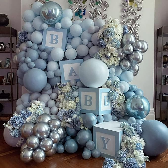 Voircoloria 130pcs Dusty Blue Balloons Different Sizes 18" 12" 10" 5" Slate Blue Balloons for Boys Girls Baby Shower Wedding Anniversary Graduation Engagements Birthday Party Decorations