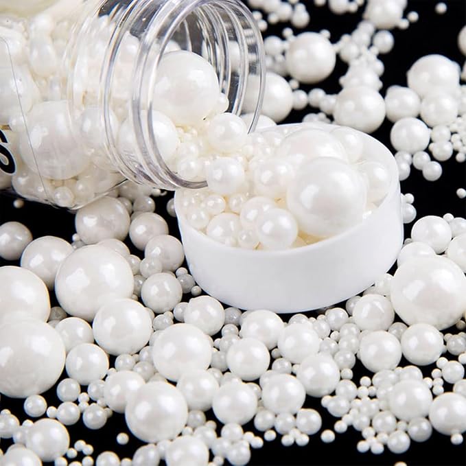 Sentovac White Pearl Sugar Sprinkles Edible Cake Decorating Pearl Candy Sprinkles Cookie Cake Cupcake Topper Baking Decorations Halloween Christmas Wedding Supplies