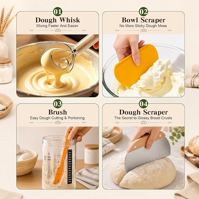 Sourdough Bread Proofing Basket Set, 47PCS Banneton Bread Proofing Set with Round & Oval Rattan Baskets, Bread Lame, Dough Scraper & Baking Tools for Beginner & Artisan Home Bakers (47)