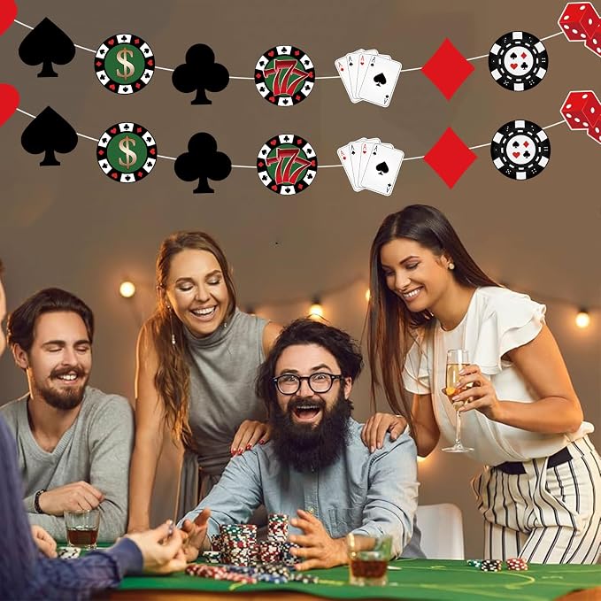 Vuzvuv 63Pcs 5In Versatile Casino Party Paper Cutouts with 120Pcs Glue Points,Las Vegas Casino Poker Themed Cut Outs Decorations for Birthday Party Theme Decor Supplies
