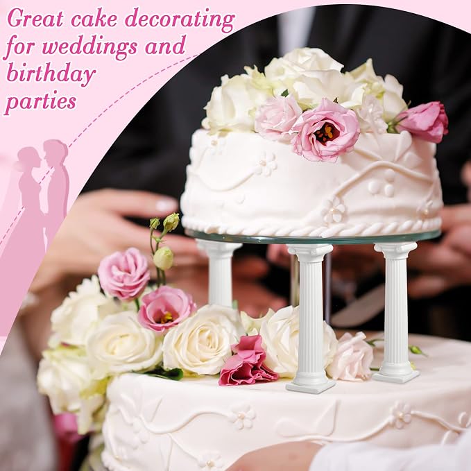 Suclain 24 Pcs 3 Size Fondant Cakes Tier Separator Support Stand Roman Column Cake Tiered Stands Multilayer Pillars Oman Column Wedding Decoration Support Tool Sets for Wedding Cupcake Display