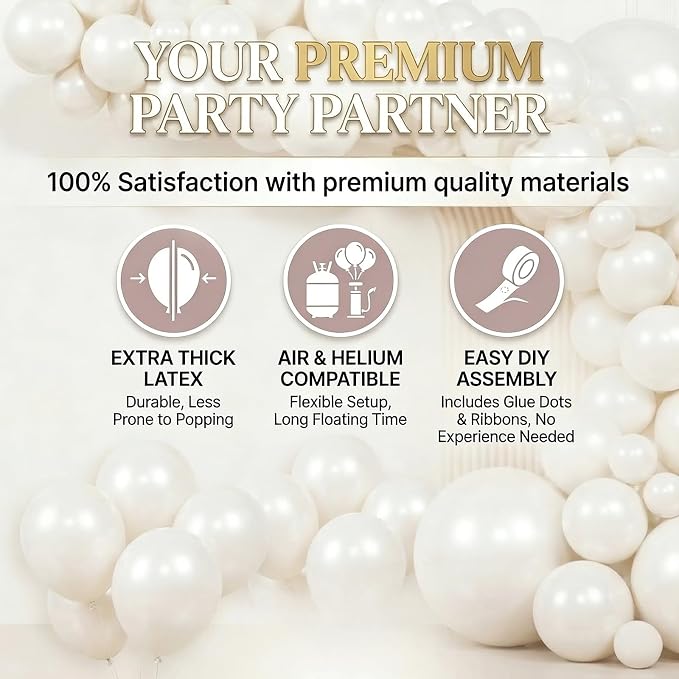 104pcs Pearl White Balloons Different Sizes Pack - 18/12/10/5 Inch Pearl Latex Balloons Garland Arch for Birthday, Wedding, Bridal Shower, Valentines Day Party Decoration