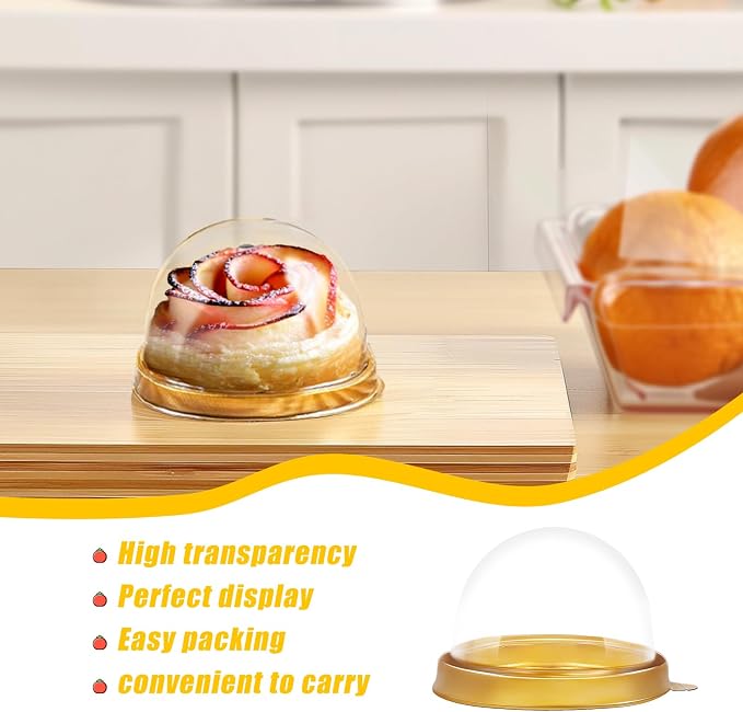 100 Pack Clear Plastic Mini Cake Box with Dome Lids,Plastic Mini Cupcake Container,Mooncake Boxes for Individual Chocolate Cookies,Cheesecake and Other Small Desserts