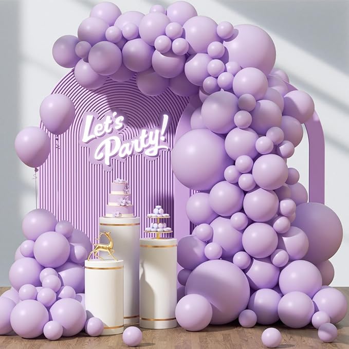 120pcs Pastel Purple Balloons, 18 12 10 5 inch Light Purple Balloons Different Sizes Purple Balloon Garland for Baby Shower Gender Reveal Wedding Birthday Party Decorations