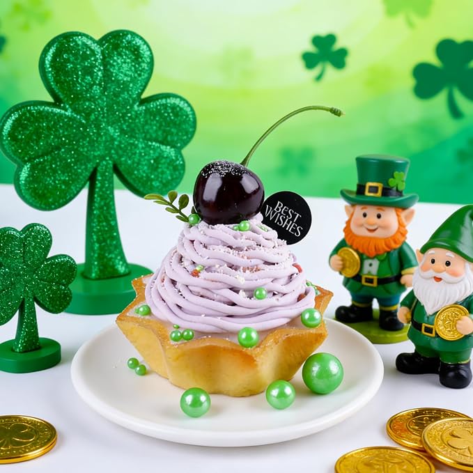 Green Pearl Sprinkles for Cake Decorating, 4 Sizes Sugar 130g/4.6oz, Cupcake, Ice Cream, Donuts, Macaron Toppings Supplies (2mm, 4mm, 7mm, 1cm)