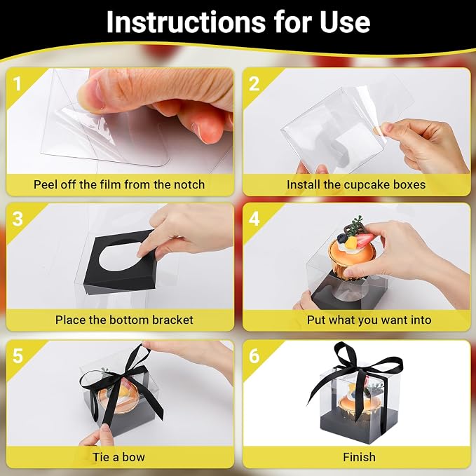 EUSOAR Transparent Cupcake Containers, 24pcs 3.5 Inch Plastic Black Cupcake Carrier Storage for Cake Dessert, Individual Cupcake Wrappers Cupcake Holder with Lids for Wedding Birthday Party Favor