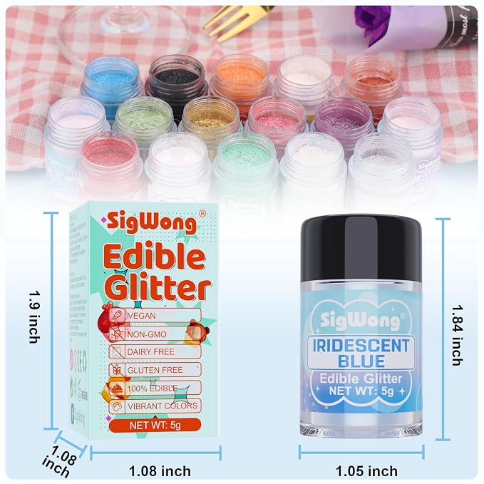 Iridescent Blue Edible Glitter - 5g Food Grade Cake Decorating Shimmering Glitter, Edible Sprinkle Luster Dust for Drinks, Chocolates, Fondant, Strawberries, Cupcakes, Candy, Easter Cookie - Vegan