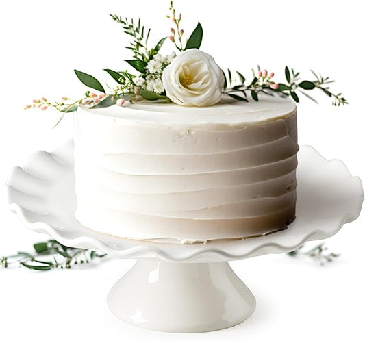 White Cake Stand, 10 Inch Cake Stands for Tea Party, Round Dessert Stand for 8 Inch Cake, Small Cake Plate Cupcake Stand for Dessert Table Display, Ruffle Trim