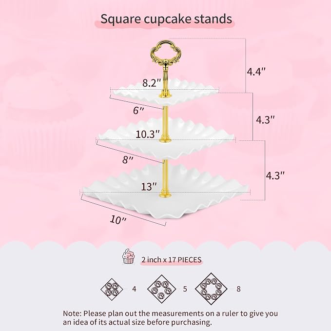 NWK 5 Piece Cake Stand Set with 2 x Large 3-Tier Cupcake Stands, 3 x Appetizer Trays, for Wedding Birthday Baby Shower Tea Party Decorations (Gold)