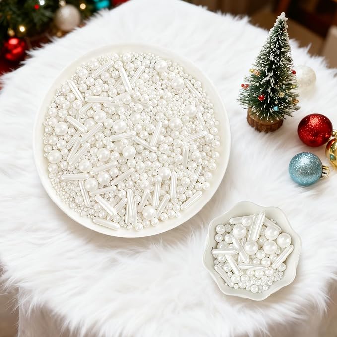 White Mix Sugar Sprinkles Edible Pearl Sugar Sprinkle Candy Pearls 118g/4.16 Oz White Sprinkles Sugars Pearl for Cake Decorating Edible Ball Sprinkle Ice Cream Toppings Wedding Chirstmas Supplies