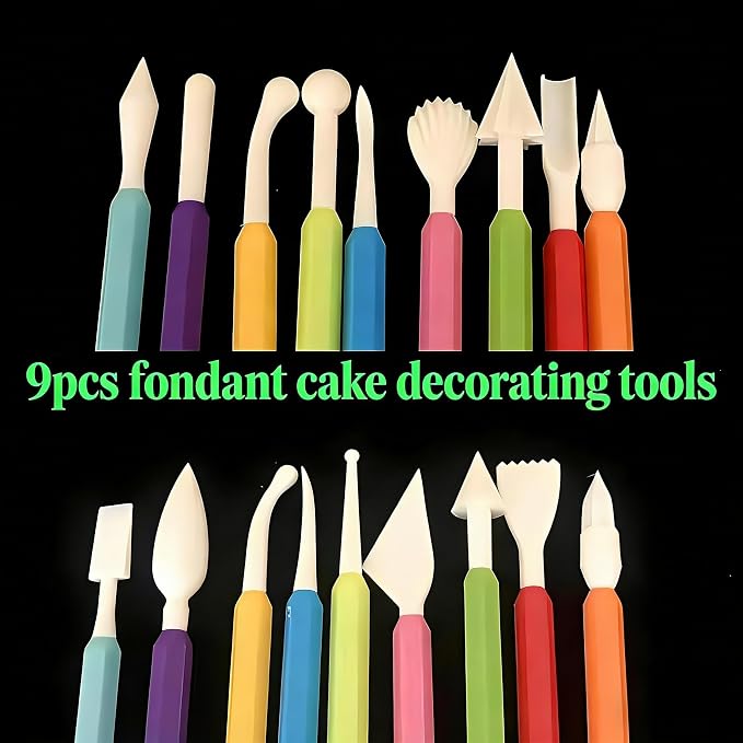 9-Piece Fondant Sculpting Tool Set - Plastic Cake Decorating Pens for Flower Modeling & Baking