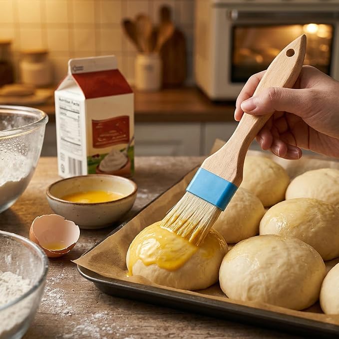 2 PCS 1.5 Inch Natural Bristle Pastry Brush, Pastry Basting Brush - Food Grade, Heat Resistant Wooden Handle Butter Brush, Basting Brush for Cooking, BBQ, Baking, Egg Wash, Oil, Blue