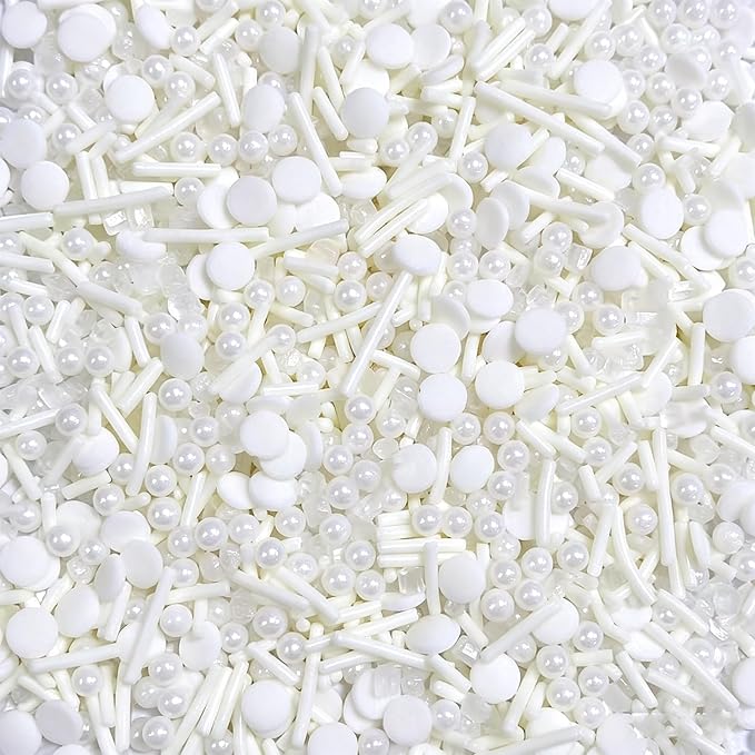 Sentovac White Sprinkles Edible White Round Confetti Jimmies Pearls for Cake Decorating Candy Cupcake Cookie Baking Donuts Ice Cream Dessert Vanlentine Wedding Birthday Day Decorations