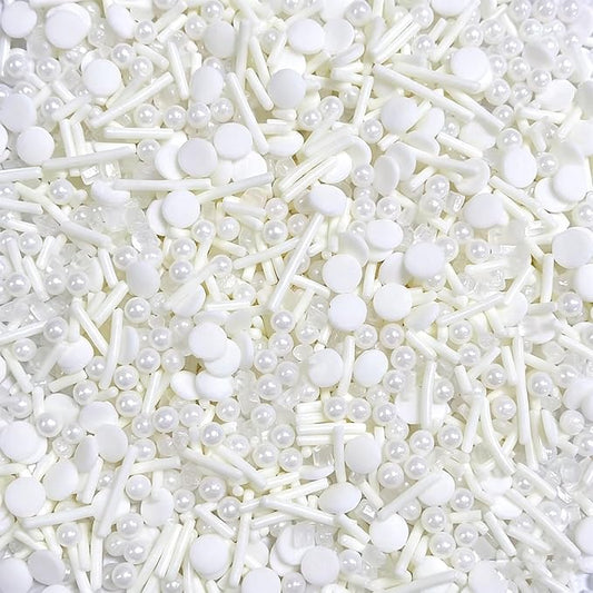 Sentovac White Sprinkles Edible White Round Confetti Jimmies Pearls for Cake Decorating Candy Cupcake Cookie Baking Donuts Ice Cream Dessert Vanlentine Wedding Birthday Day Decorations