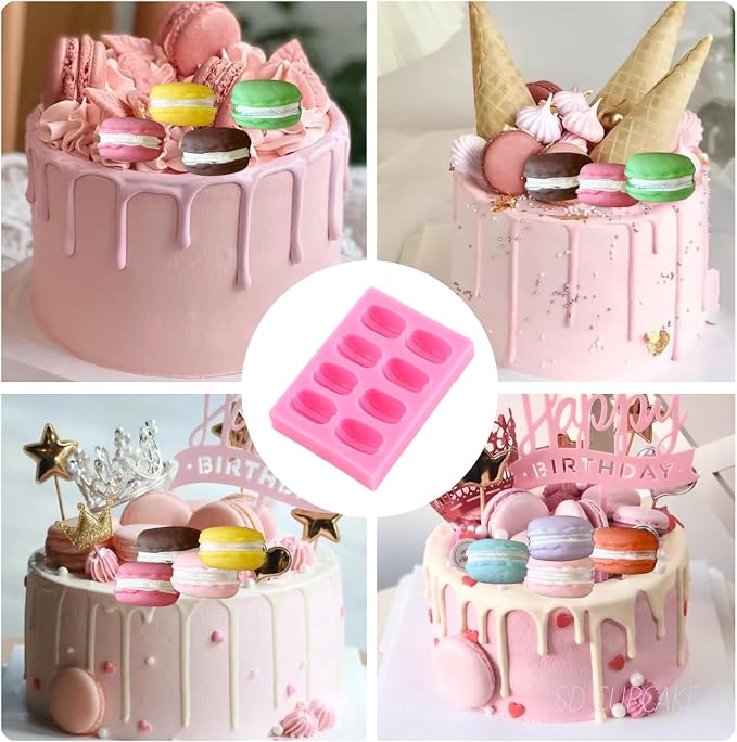 Mujiang 3D Macaroon Hamburger Silicone Molds Macaron Fondant Mold Macaron Chocolate Mold For Cake Decorating Cupcake Topper Gum Paste Candy Polymer Clay Set Of 1