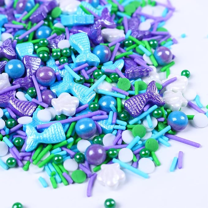Mermaid Themed Sprinkle for Cake Decorating, Purple Blue sprinkles for Edible Cupcakes toppers, Birthday Party Candy for Decorating Cakes, Cupcakes, Cookies & Desserts