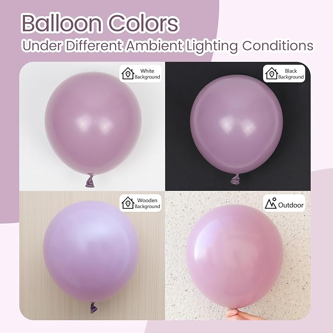 120pcs Dusty Purple Balloons 18 12 10 5 inch Purple Balloons Different Sizes Balloon Arch Kit for Boho Bridal Baby Shower Wedding Birthday Party Decorations