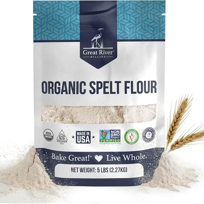 Great River Milling Organic Spelt Flour | Whole Grain Ancient Wheat Flour | USDA Organic, Non-GMO, Kosher | High Fiber, Mild Flavor | Ideal for Baking Breads, Muffins, Cookies & More | 5 Lb