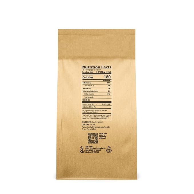 Pure Original Ingredients Almond Flour (1 lb) Blanched Almonds, Extra Fine, Grown in California