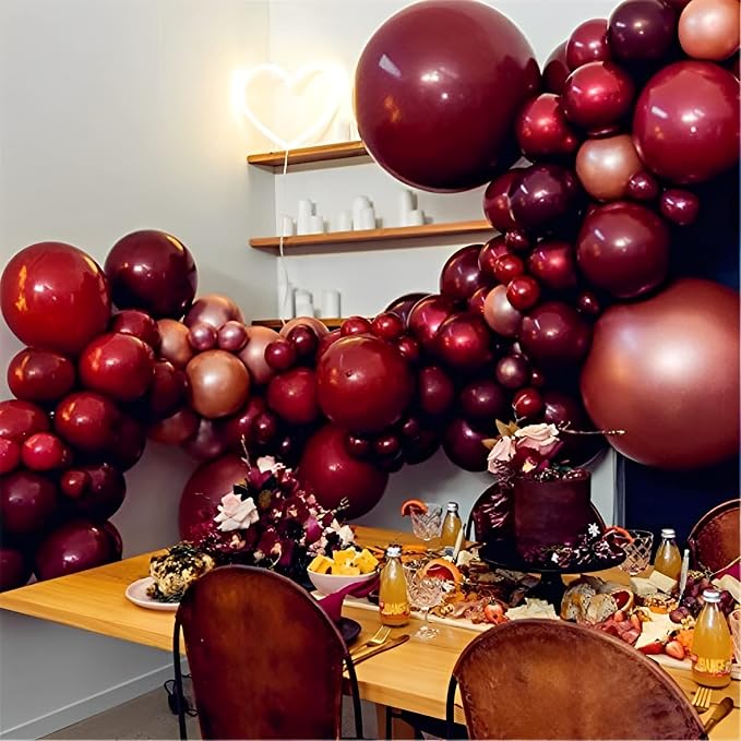 Voircoloria 130pcs Burgundy Balloons Different Sizes 18" 12" 10" 5" Wine Red Balloons for Birthday Graduation Bride Baby Shower Wedding Decorations