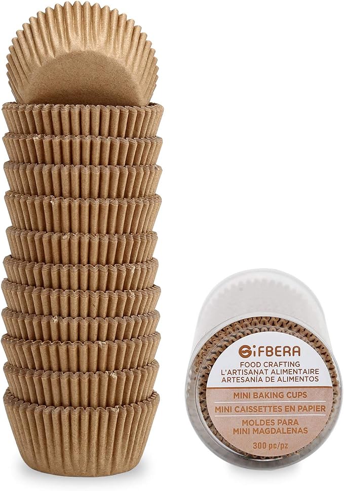 Gifbera Odorless Parchment Mini Cupcake Muffin Liners - Greaseproof Natural Paper Baking Cups, 300-Count