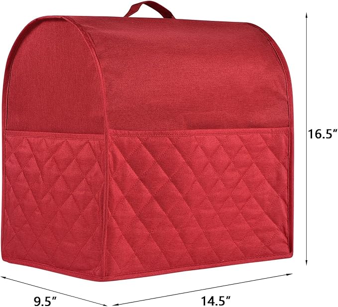 Stand Mixer Dust-proof Cover for KitchenAid Mixer，Multi Pockets for Various Kitchen Appliance Accessories，Water-resistant，Easy Cleaning (Red, Fit for Bowl Lift 5-8 Quart)