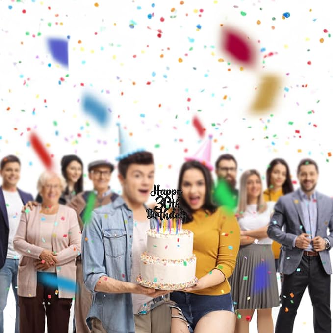 Gyufise 1Pc Happy 30th Birthday Cake Topper Glitter 30 & Fabulous 30th Birthday Cake Pick for Celebrating 30th Birthday Anniversary Party Cake Decorations Supplies Black