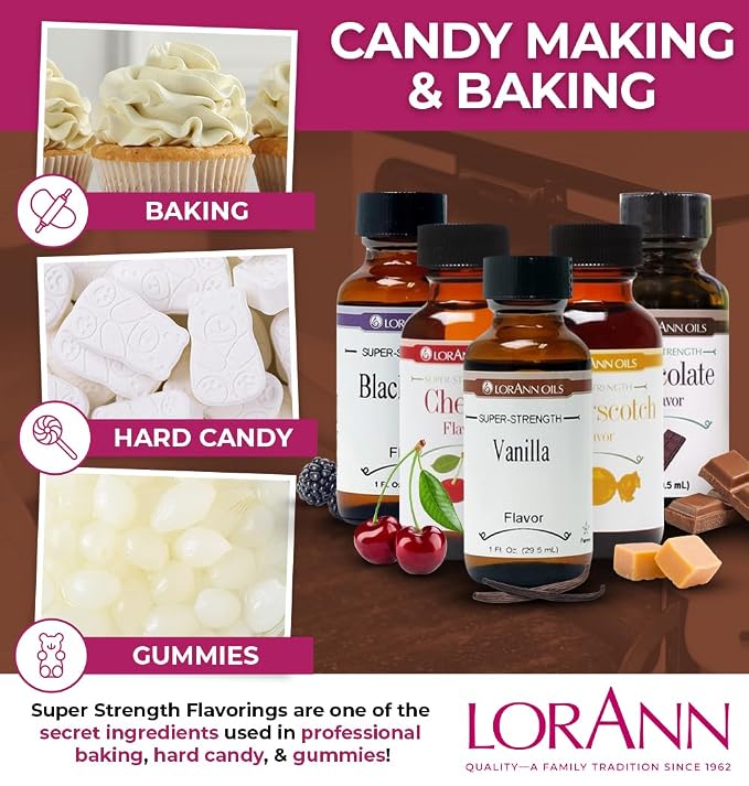 LorAnn Oils Super Strength Flavoring - Used For Candy Making, Flavoring Extracts, Baking, Hard Candy, and Flavor Oils - Bold, Natural Flavors 4X Stronger Than Extracts - Vanilla, 1 fl oz