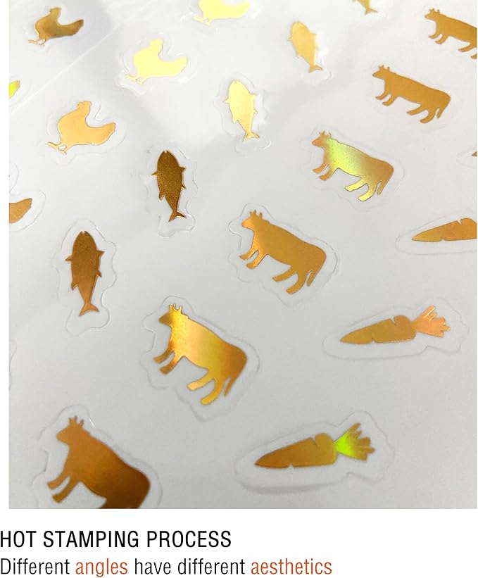 10 Sheets(500 Qty) Meal Stickers,Wedding Food Choice Sticker for Place Cards, Beef, Chicken,Fish (Color Changing Gold)