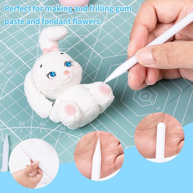 KALAIEN Gumpaste Fondant Decorating Tool, 7PCS Fondant Modeling Tools, Fondant Carving Sculpting Pen, Frilling Ruffles Rolling Pin Sets Fondant Tools