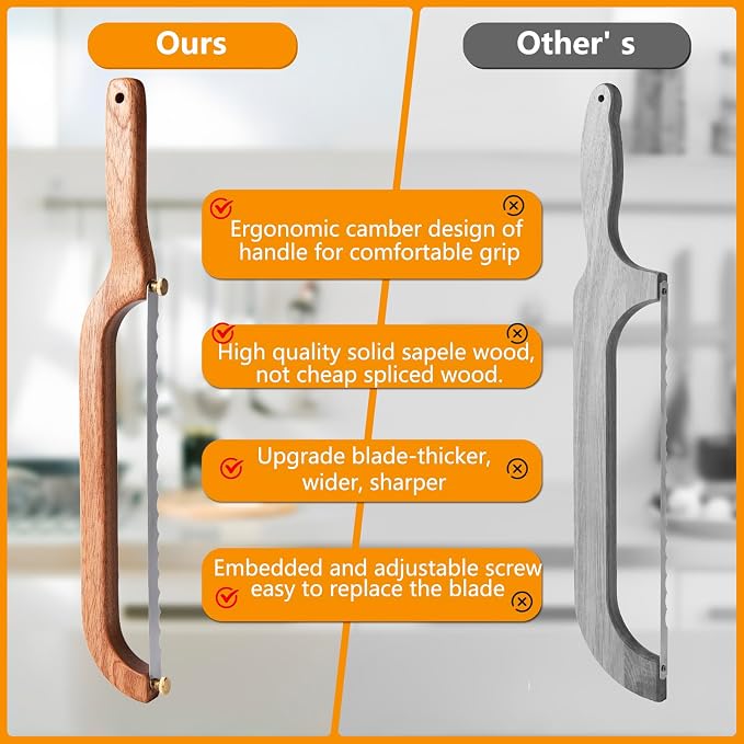 Bread Bow Knife for Sourdough, Bread Saw for Homemade Bread, Sourdough Knife Slicer Cutter for Left-handed Slicing