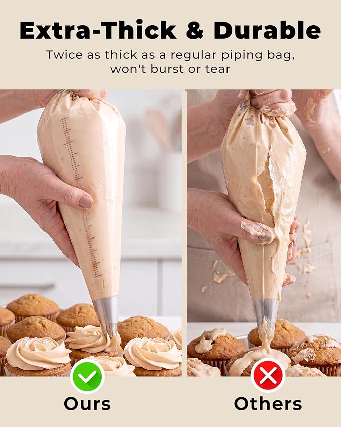 Bake Choice 18 Inch Piping Bags, 100PCS Thickened Disposable Pastry Bags, Large Capacity, Anti Burst Icing Bags for Cream Frosting, Non-slip Frosting Bags, Cake & Cookie Decorating Supplies