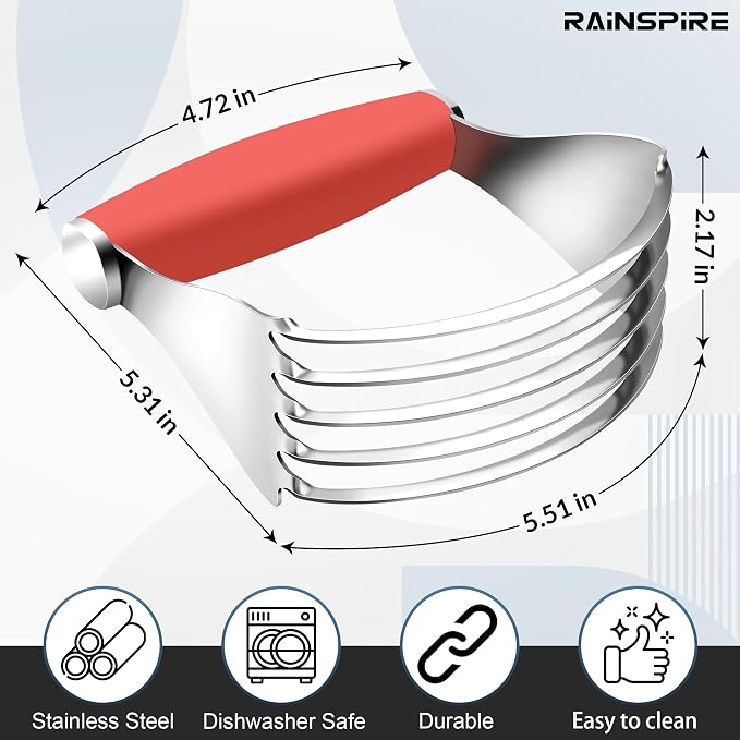 Rainspire XL Pastry Cutter For Baking, Heavy Duty Pastry Blender Stainless Steel, Thick Sharp Blades Dough Blender, Dough Cutter Butter Cutter Pastry for Easy Mixing, Dishwasher Safe, Coral