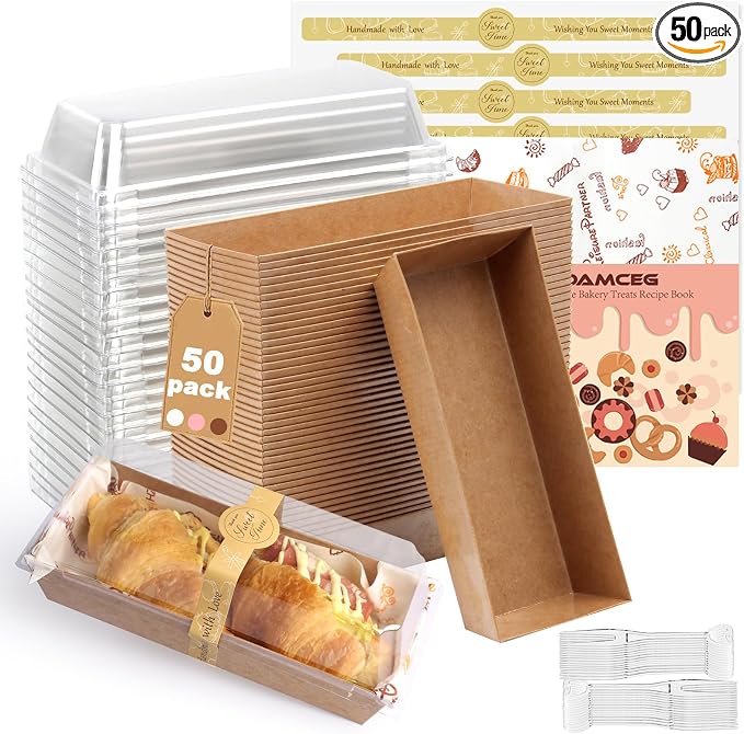 OAMCEG 7.5x3.3 Inch Small Charcuterie Boxes with Clear Lids,50Pcs Mini Bakery Containers,Disposable To Go Food Paper Boxes for Sandwich, Cookie, Pastry, Cake Slice (Brown)