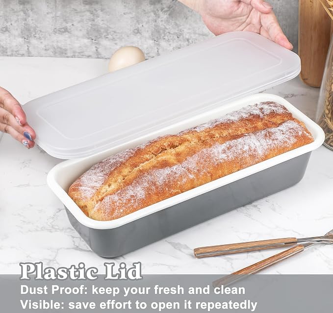 Webake Large Enamel Bread Pan with Lid, Long Banana Bread Loaf Pan for Baking, Non-Stick Rectangle Cake Pan Enamelware 12 x 4.5 Inch