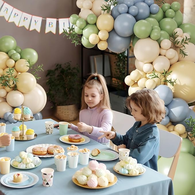 Sage Green Dusty Blue Yellow Pastel Balloon Arch Kit, 124Pcs Double Stuffed Yellow Green Dusty Blue Sand White Balloons for Baby Shower Wedding Bridal Birthday Gender Reveal Party Decorations