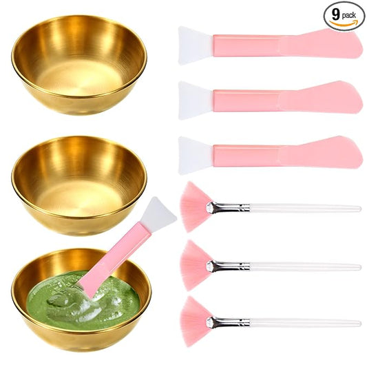 GRETJOB Professional Facial Bowls Set for Estheticians - 9 Pcs Mixing Bowls with Brush & Spatula | Facial Mask Mixing Kit for Spa & Home Use