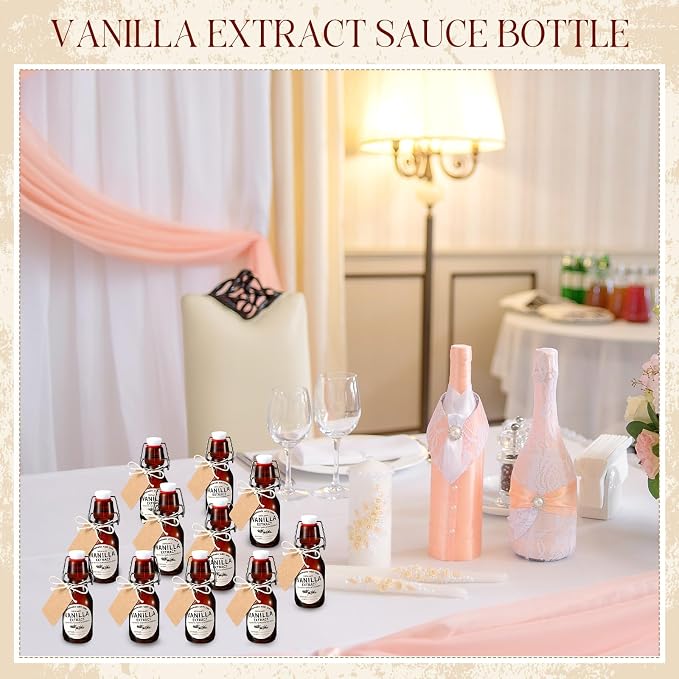 Vesici 12 Sets Swing Top Glass Bottles Set Amber Homemade Vanilla Extract Bottles Vanilla Extract Jars for Christmas DIY Crafts (6.6 Oz)