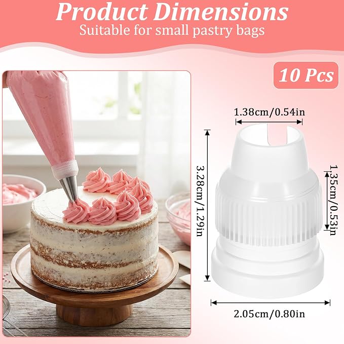 Standard Plastic Couplers for Piping Bags 10 Pack Small Couplers for Piping Bags Cake Decorating Coupler Transparent Pipe Tip Coupler (1.3 x 0.8 Inch)