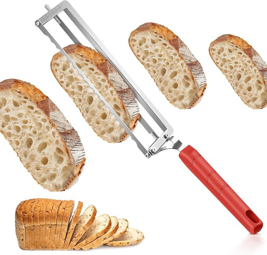 Upgraded Adjustable Bread Knife for Homemade Bread,Stainless Bread Slicer | Manual Bow Sourdough Bread Slicer with Thickness Guide & Serrated Stainless Blade for Precise Cutting Baguettes Bagels