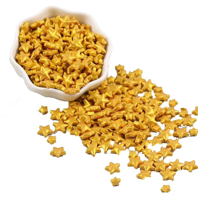 Sentovac Gold Star Sprinkles Edible Sugar for Cake Decorating Mix Sizes Gold Star Sprinkles Cake Topper Cupcake Cookie Baking Decorations Halloween Christmas Wedding Supplies 4.23oz