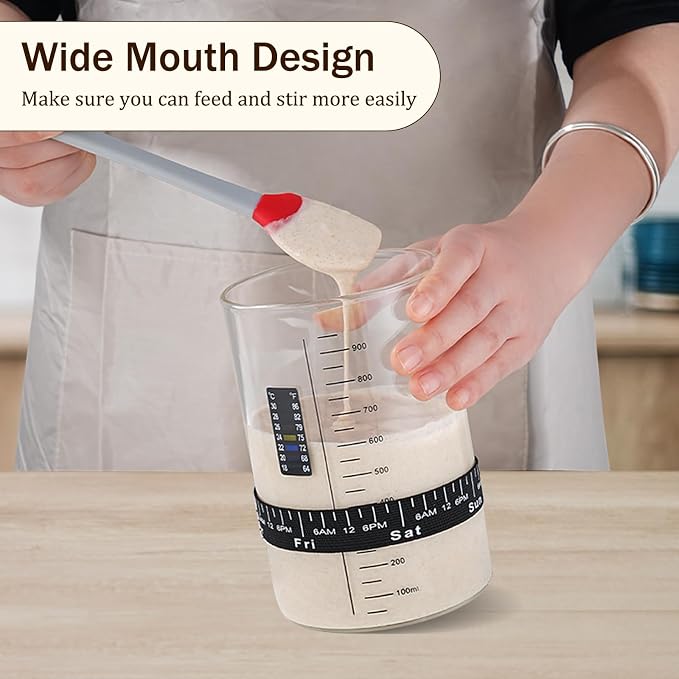 Sourdough Starter Jar Kit, 34 OZ Large Wide Mouth Sour Dough Starter Jars Glass, Sourdough Bread Baking Supplies, Sourdough Tools for Beginners and Pro, 1 Pack