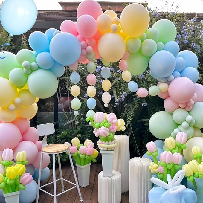 Pastel Balloon Garland Arch Kit 146Pcs Macaron Pink Blue White Yellow Latex Balloons Different Sizes 18 12 10 5 Inch for Gender Reveal Baby Shower Wedding Birthday Party Decoration