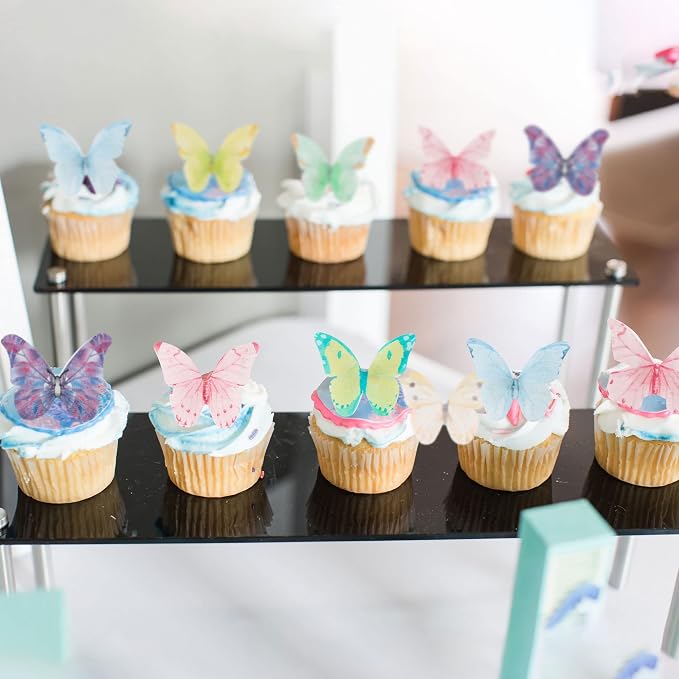 Gyufise 40Pcs Edible Multicolor Butterfly Cupcake Toppers - Edible Wafer Paper Butterfly Decorations for Baby Shower, Kids Birthday, Wedding Parties