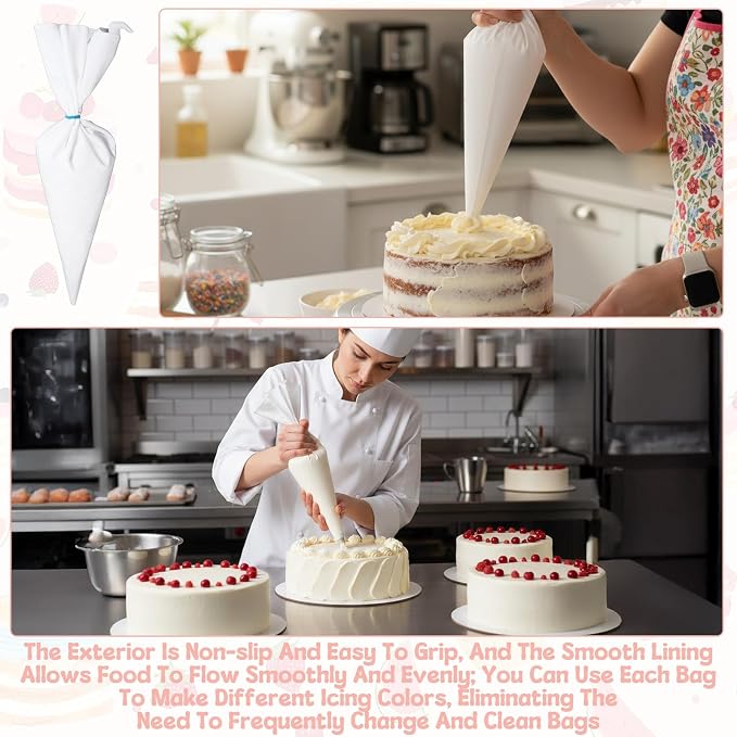 Kifmurase 6PCS Reusable Piping Pastry Bags 24 Inch Reusable Cloth Frosting Bags White Thickened Tipless Piping Bag for Cake Cupcakes Cookies Frostingm, Cake Baking Decoration Frosting Tools