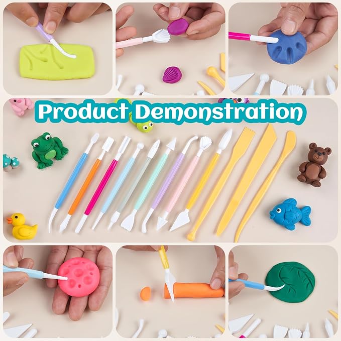Amrules Clay Tools Kit, 25 PCS Polymer Pottery Tools Set for Beginner, Adults, Pottery Craft, Carving, Drawing, Molding, Modeling, Trimming, Shaping