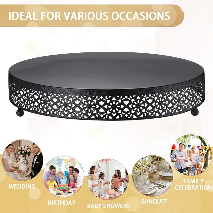 Wenqik Cake Stand 14 Inch Round Metal Cupcake Dessert Wedding Cake Stand Cookies Display Holder Fruit Serving Tray for Table Wedding Birthday Anniversary Party(Black)