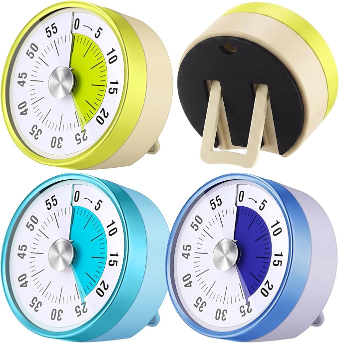 Blosssound 3 Pcs 60 Minute Visual Timers 3 Inch Mechanical Desk Countdown Timer with Magnetic Foldable Legs Hanging Hole Alarm Kitchen for Cooking Study Tool Meeting (Multicolor)